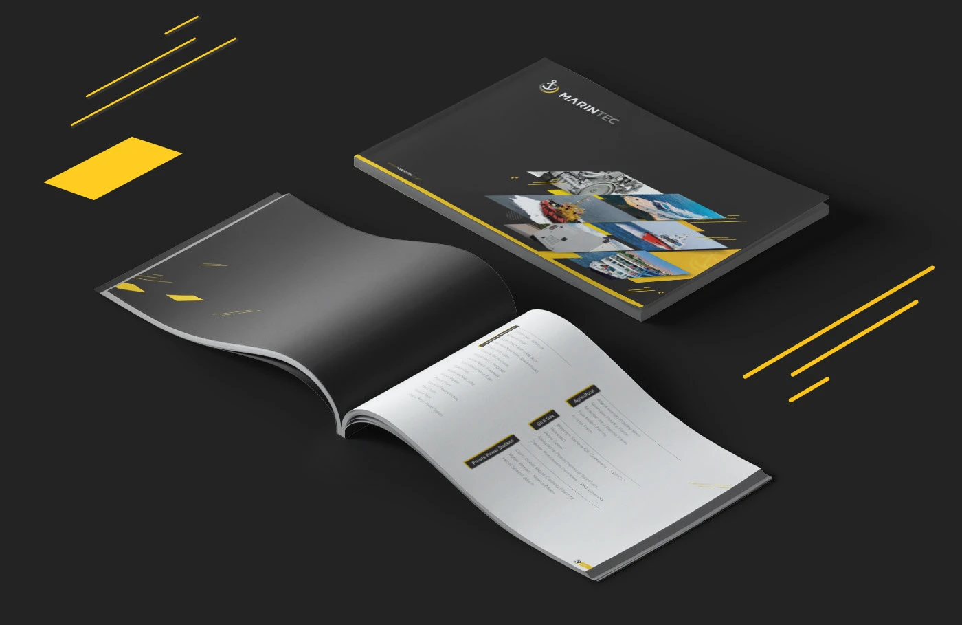Marintec brand applications — stationery and corporate material